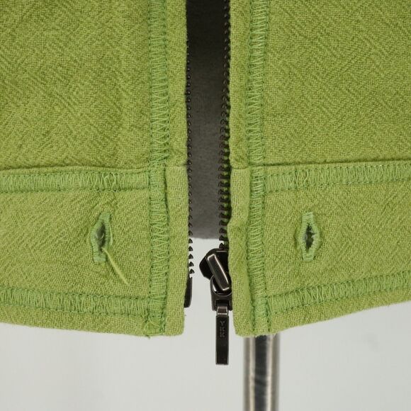 Chicos Jacket 1 Womens Medium 8 Green Full Zip Pockets Roll Tab Sleeve FLAW - Picture 11 of 16